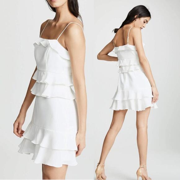 Parker Kristie Pearl White Ruffle Mini Dress - Picture 1 of 9